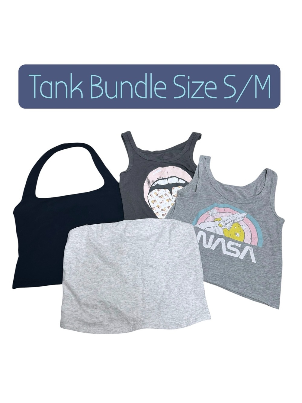 (4) GARAGE Halter Strapless Tank Bundle Grayson Threads NASA Lips Graphic S/M